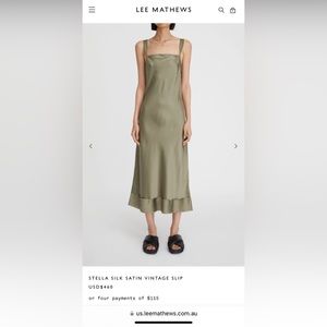 Lee Mathews Olive Green Silk Midi Dress